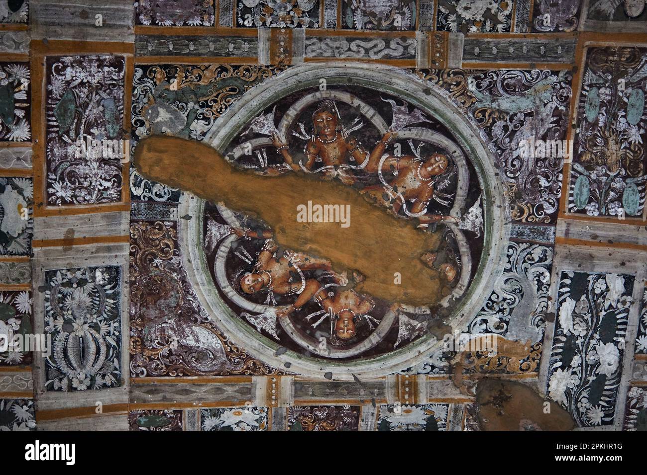 The Ajanta Caves ceiling painting, India. Stock Photo