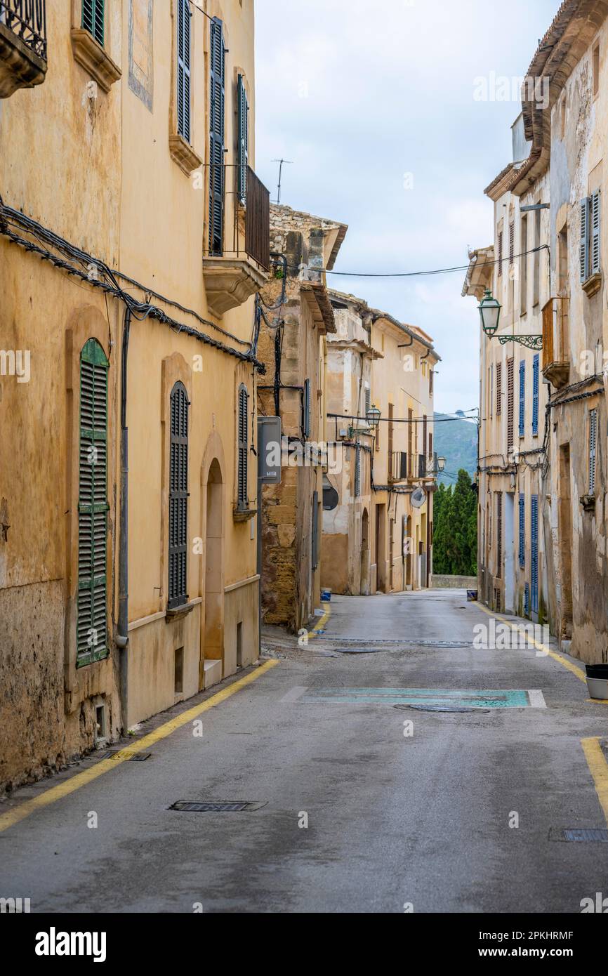 Street in the village of Arta with typical houses, Arta, Majorca