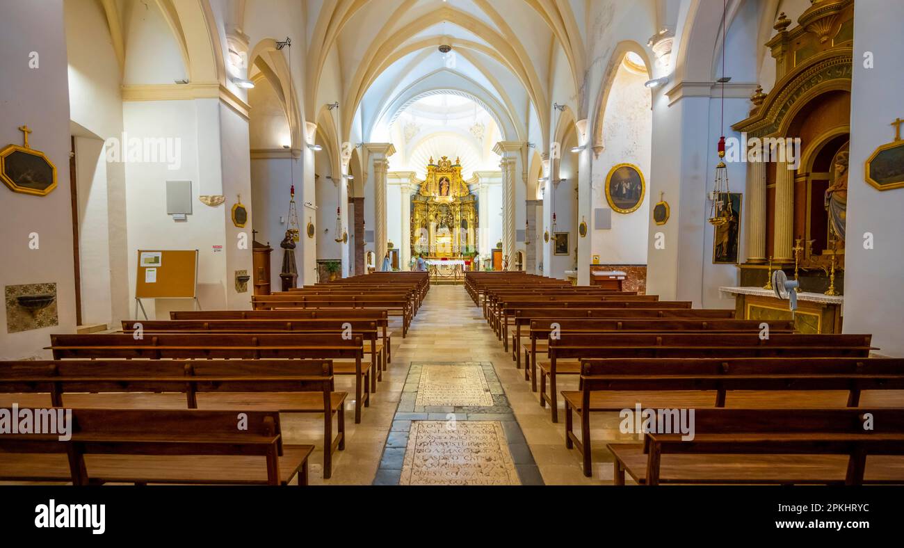 Interior, Esglesia de Sant Bartomeu Church, Valldemossa, Serra de Tramuntana, Majorca, Balearic Islands, Spain Stock Photo