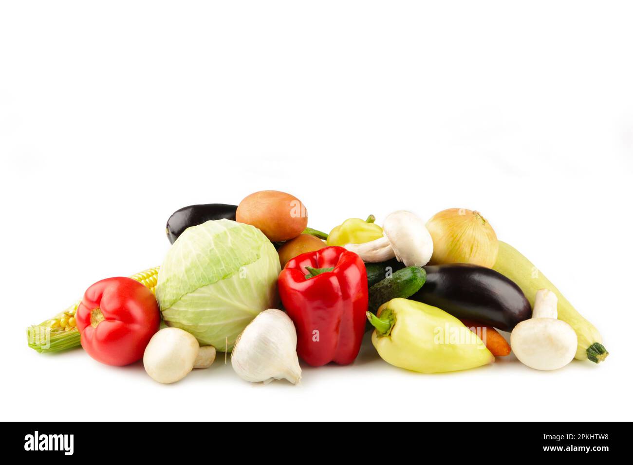 Fresh vegetables isolated on white background, cutout. Top view Stock ...
