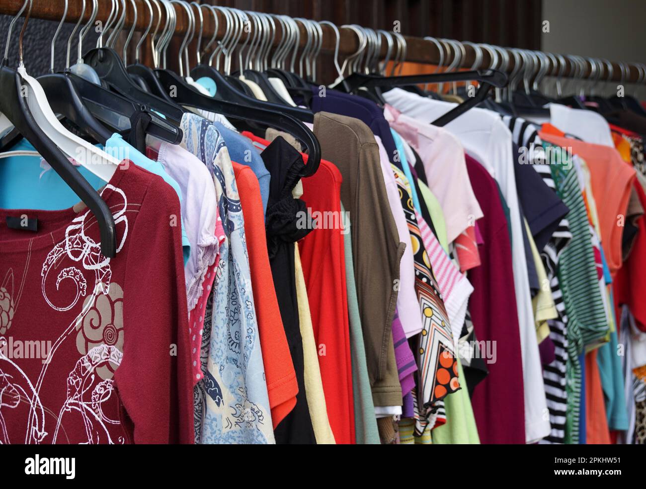 2nd hand sale clothes rack with a selection of fashion for women Stock  Photo - Alamy