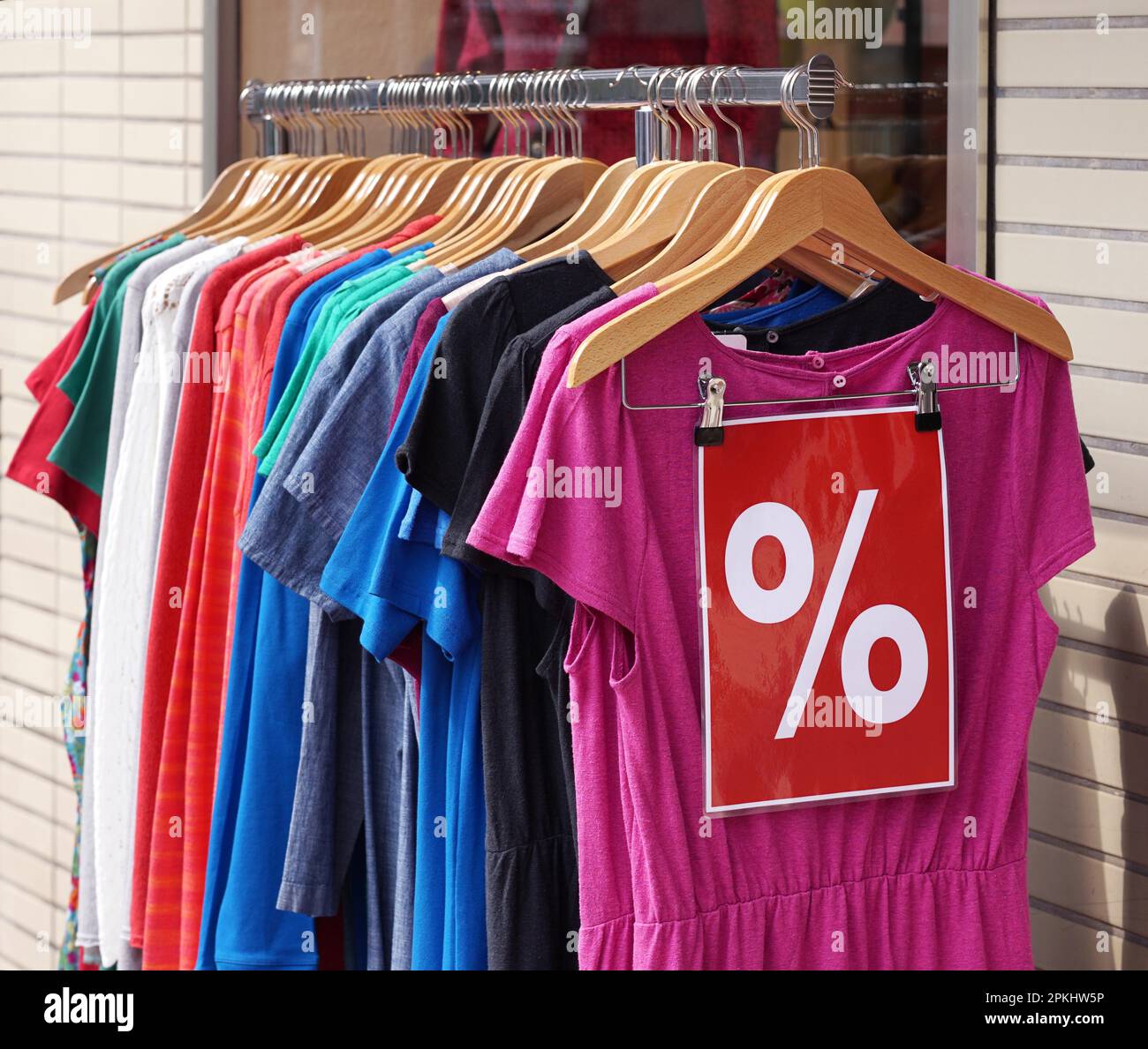clearance sale clothes rack with a selection of fashion for women Stock  Photo - Alamy