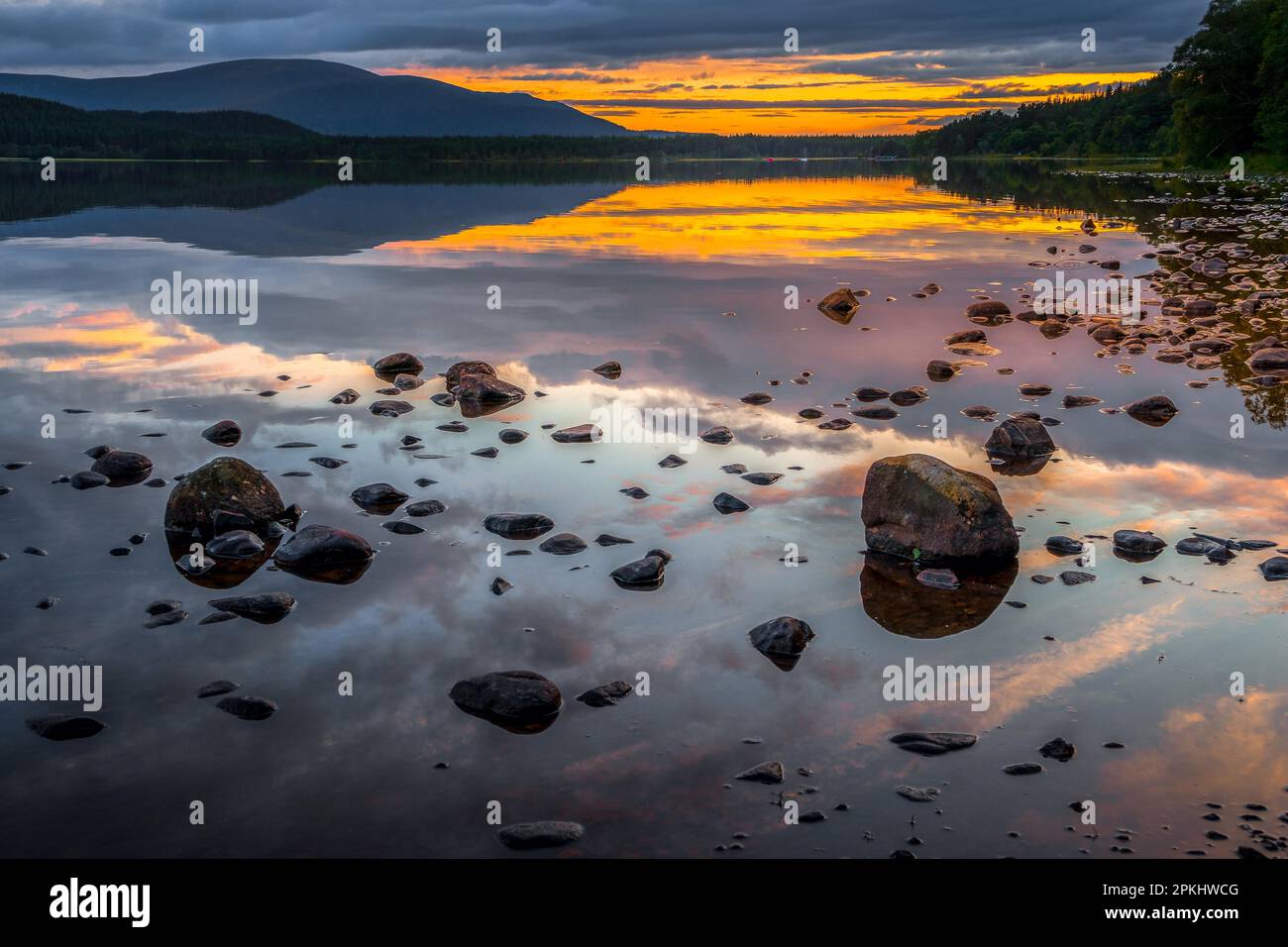 Loch Morlich at sunset Stock Photo