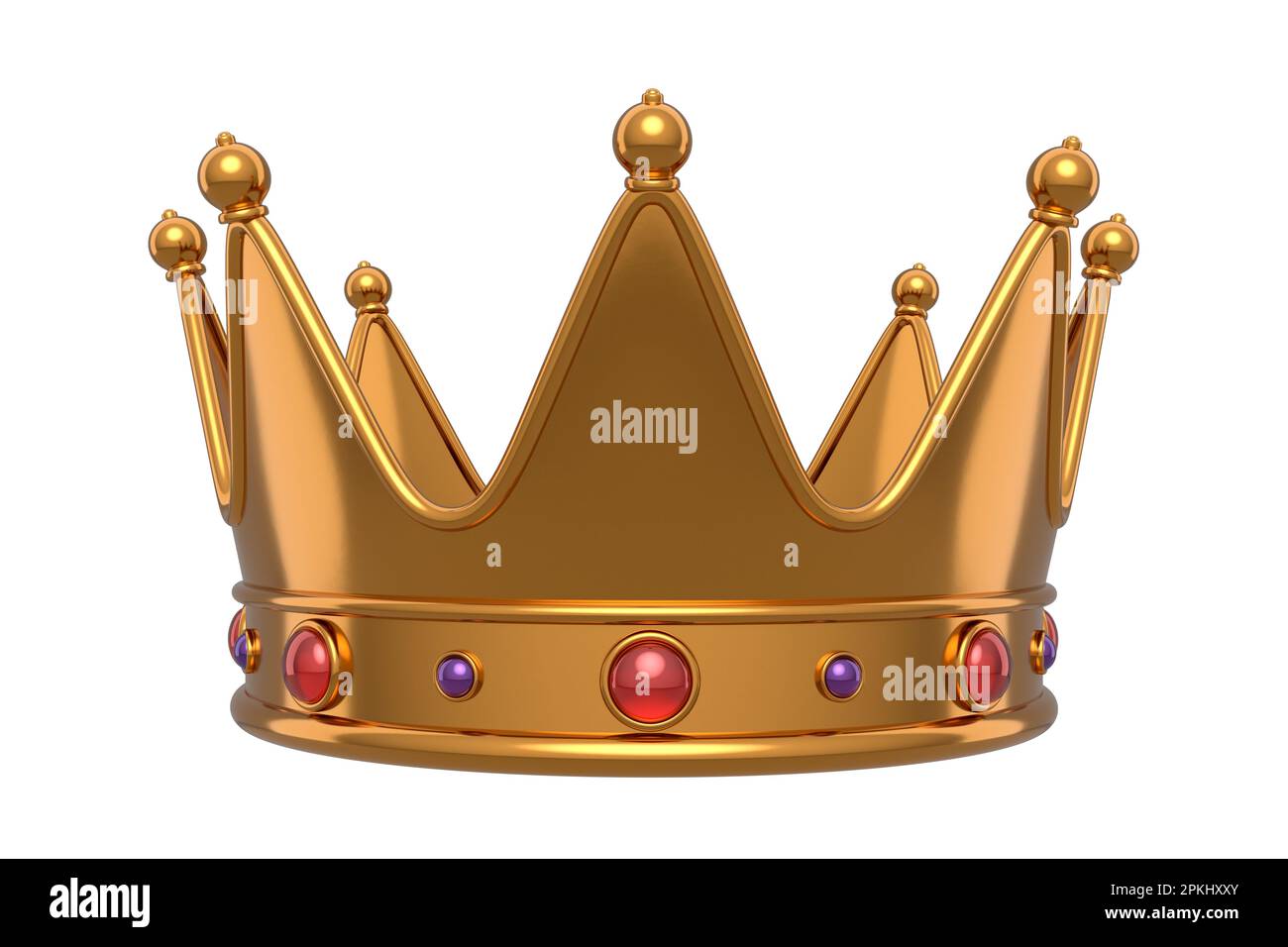 Gold royal king crown with jewelry isolated on white background. 3d ...