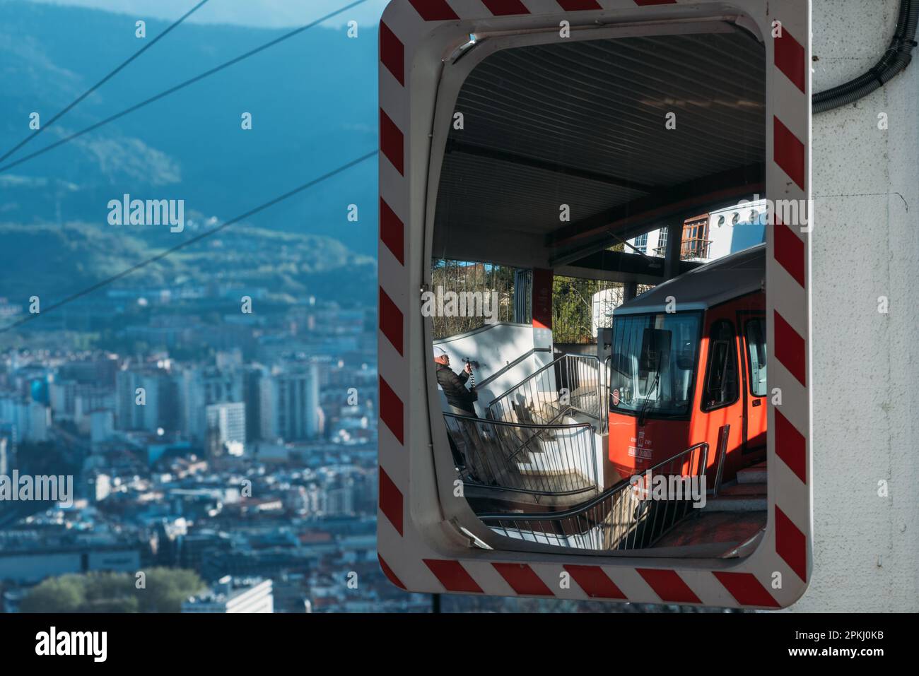 Bilbao, Biscay, Basque Country, Spain - April 4, 2023: View of Bilbao from the Bilbao Artxanda Funicular Railway at Artxanda mountain Stock Photo