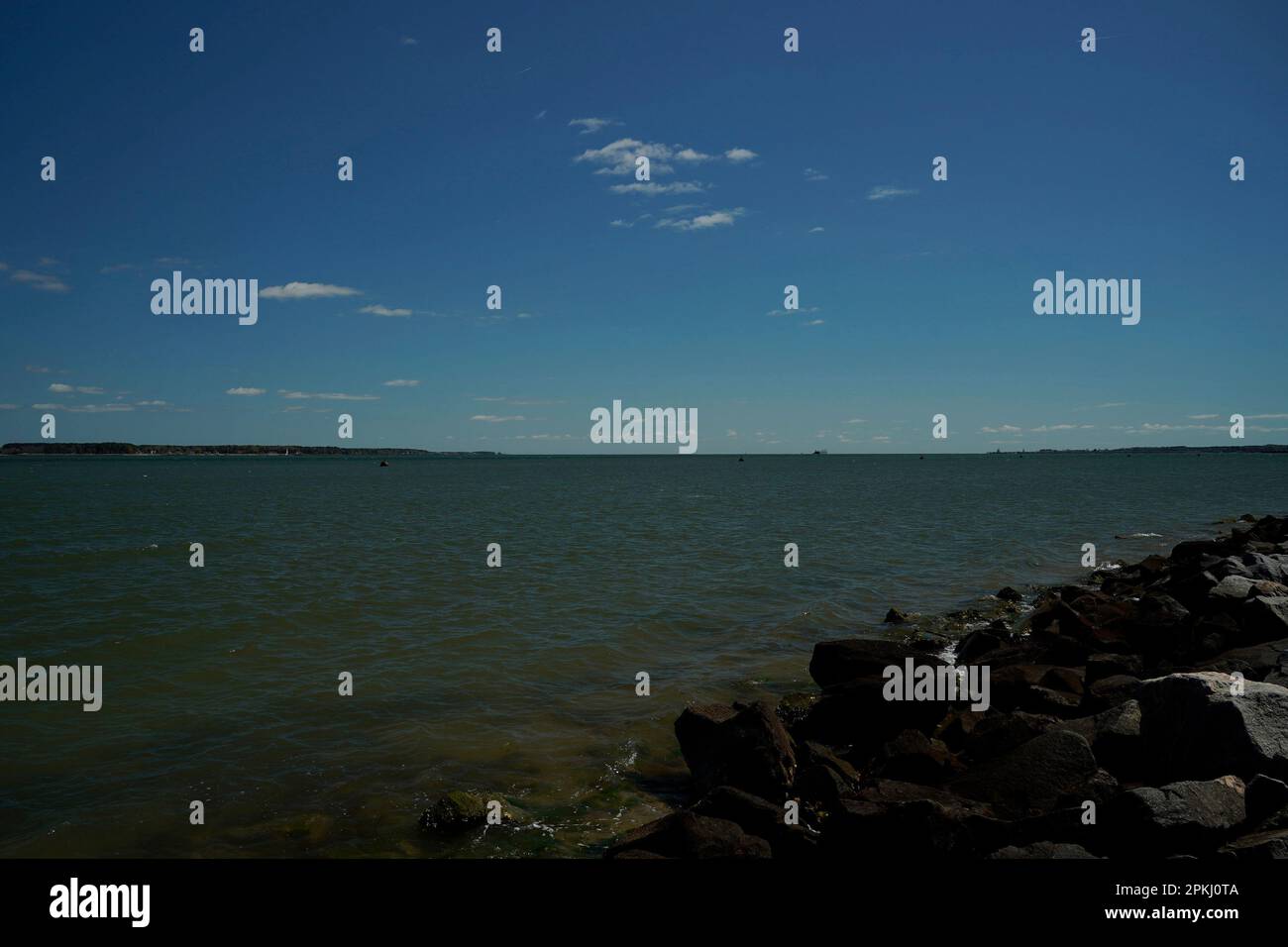 The York river and beach in Yorktown Virginia USA overlooking the