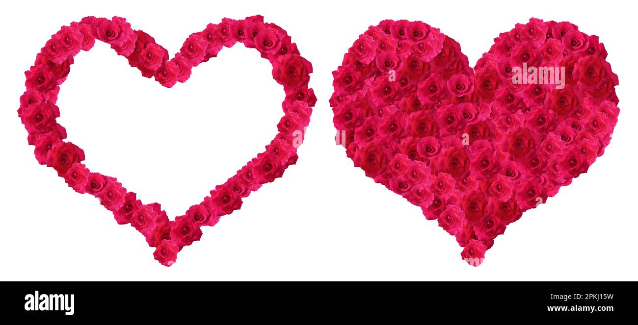 Red roses in the shape of a heart on a white background Stock Photo - Alamy