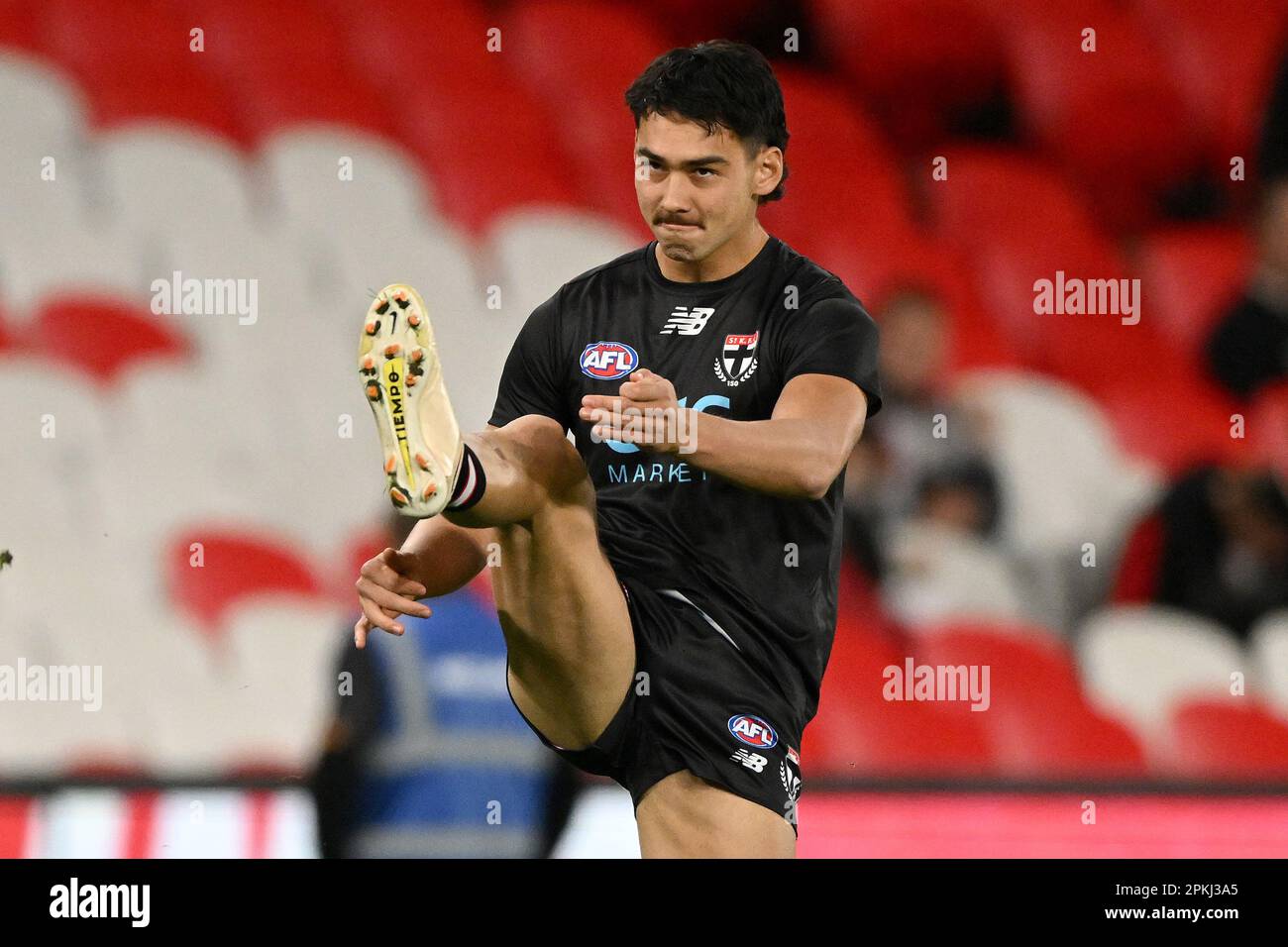 Mitch Owens of the Saints warms up ahead of the AFL Round 4 match