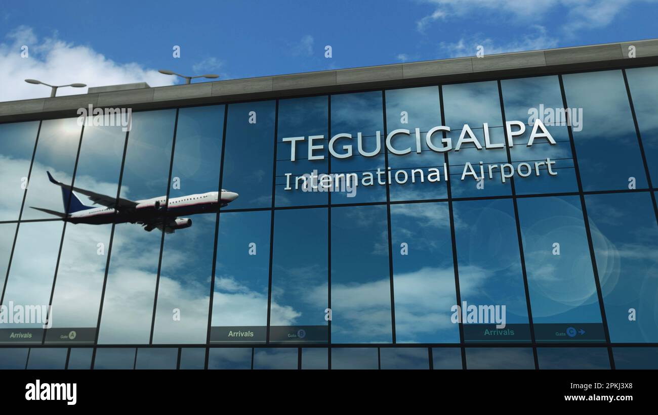 Aircraft landing at Tegucigalpa, Honduras 3D rendering illustration ...