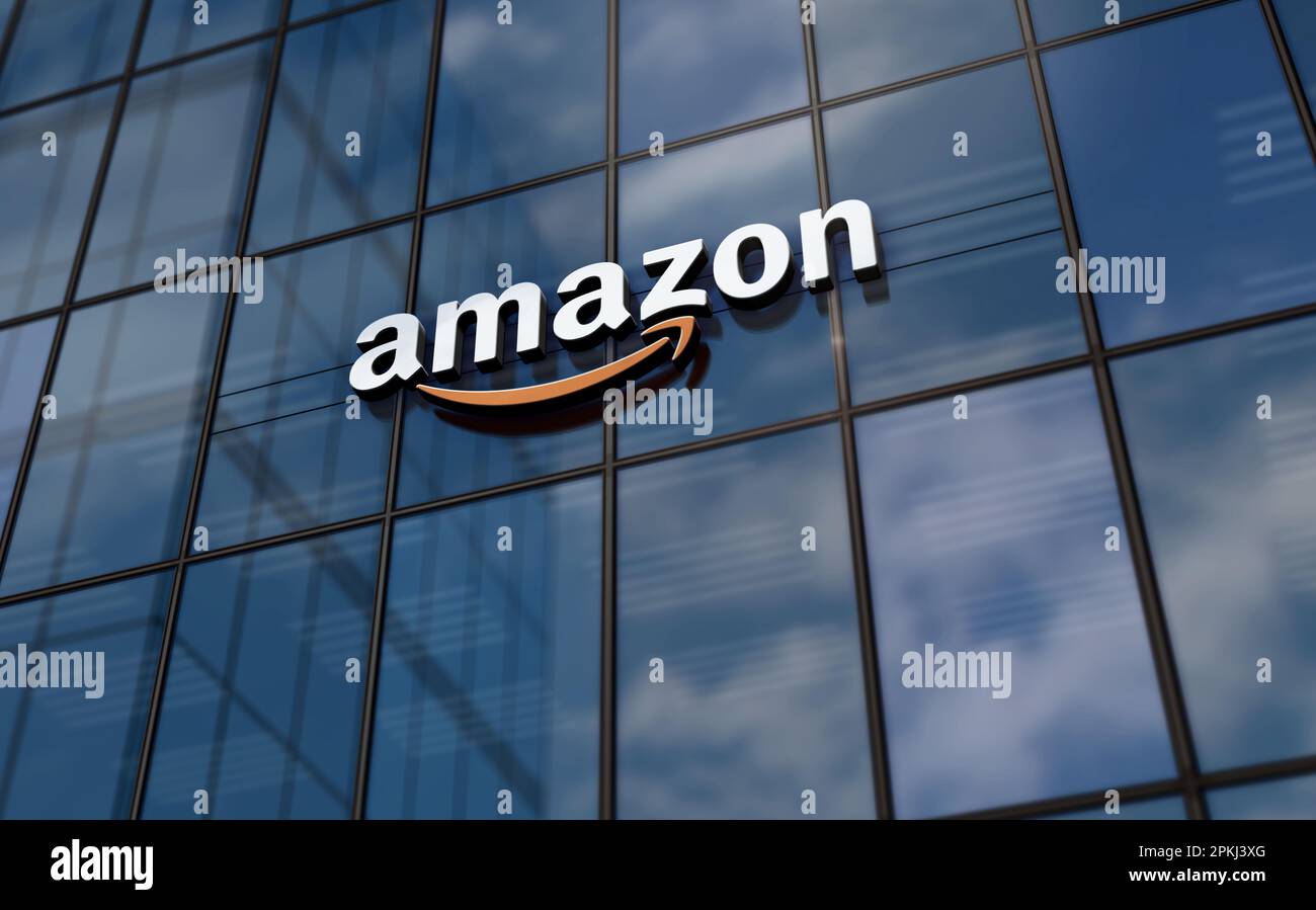 Seattle, USA, April 5, 2023 Amazon corporation headquarters glass