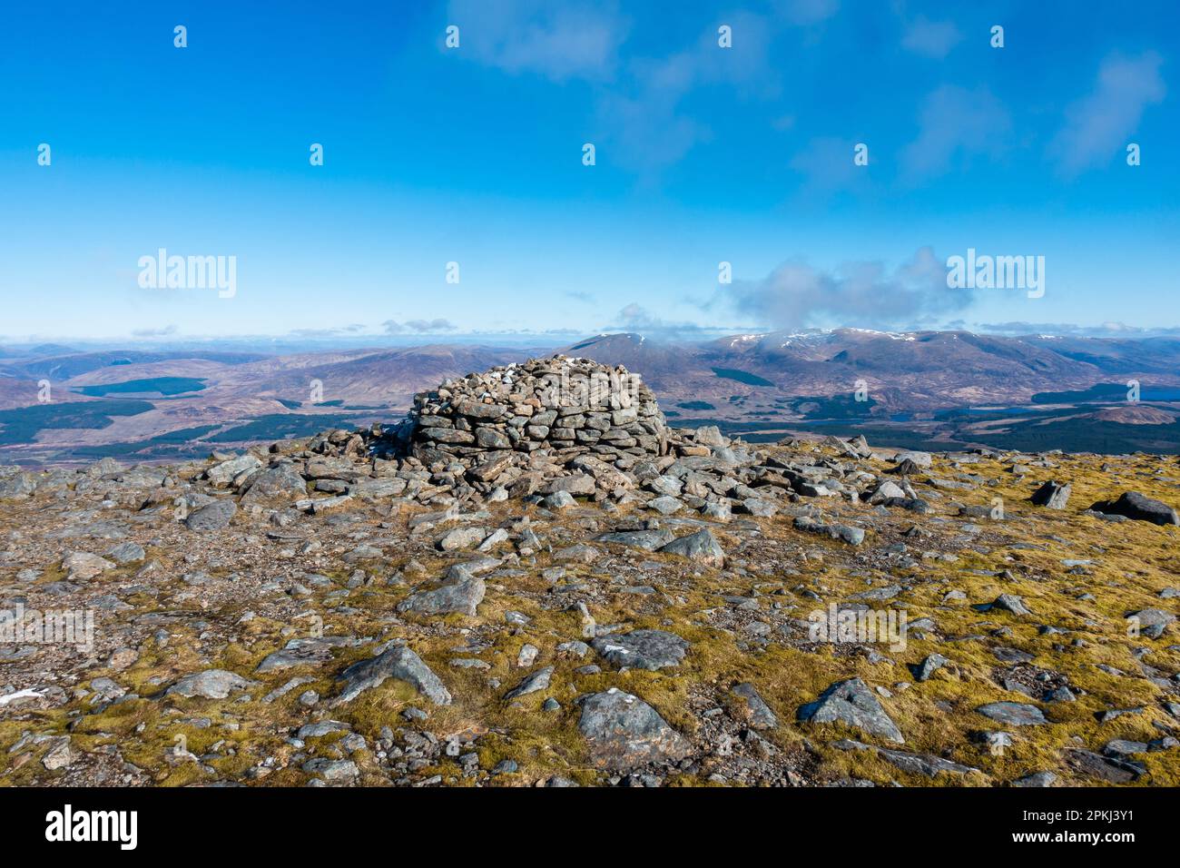 The summit cairn of the Scottish Munro Mountain of Chno Dearg near Spean Bridge, Scotland Stock Photo