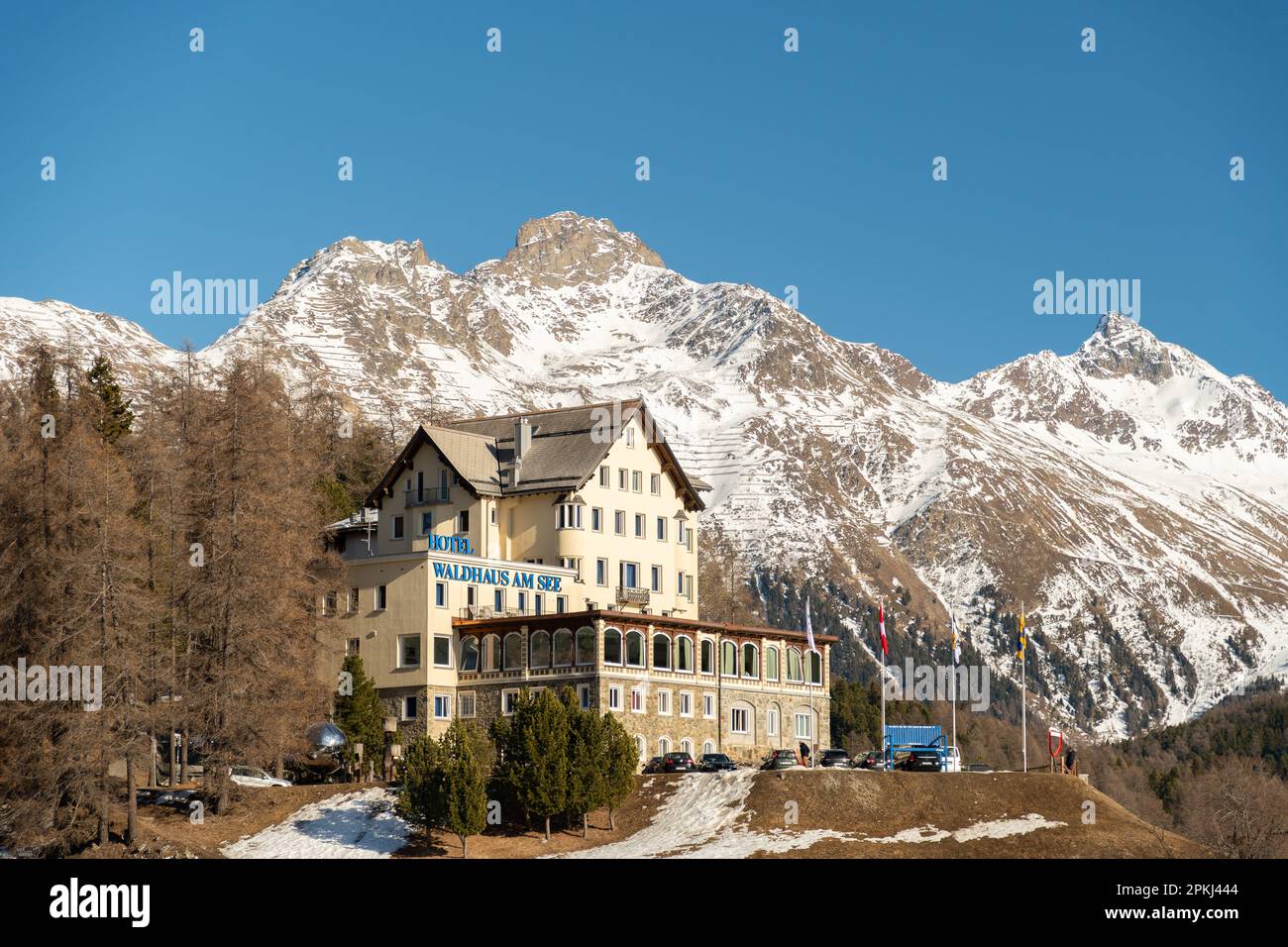 Saint Moritz, Switzerland, February 21, 2023 Building of the hotel