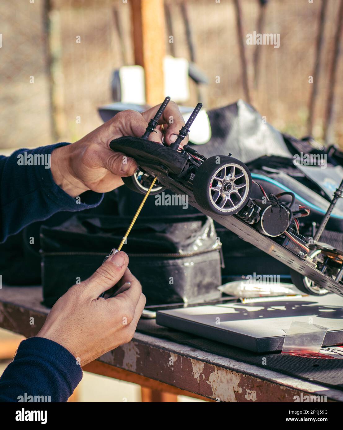 Drift RC touring Interior chassis with visible internal parts of radio