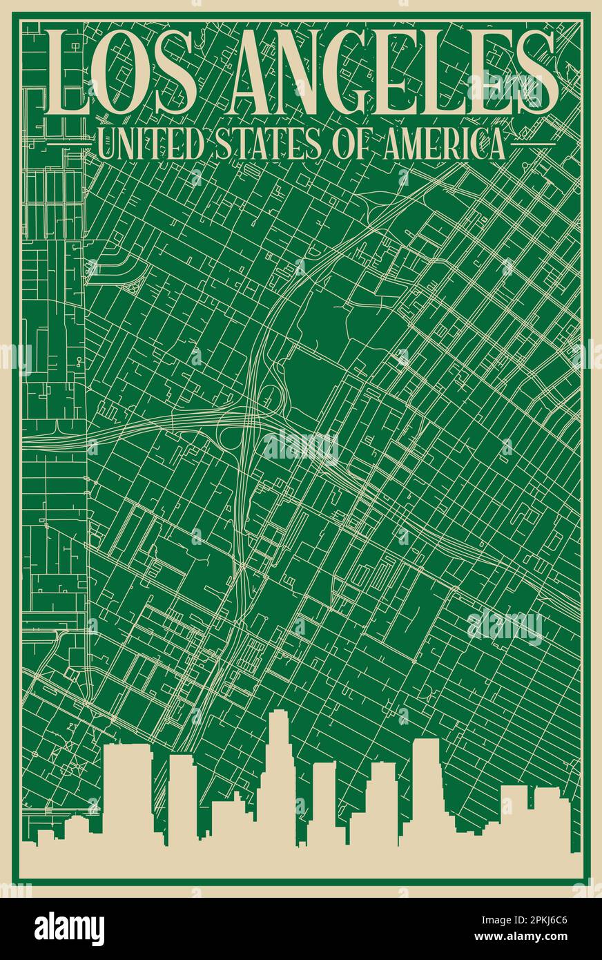 Road network poster of the downtown LOS ANGELES, UNITED STATES OF