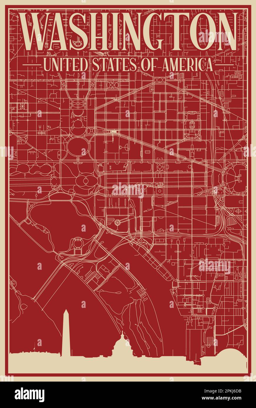 Road network poster of the downtown WASHINGTON DC, UNITED STATES OF