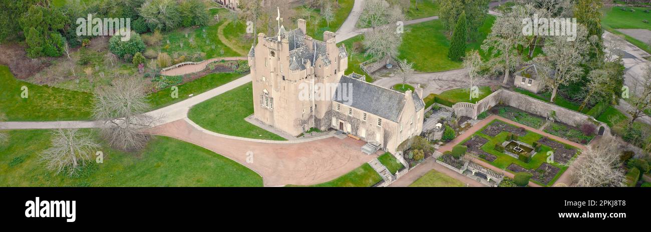 Crathes Castle aerial view during summer evening Stock Photo