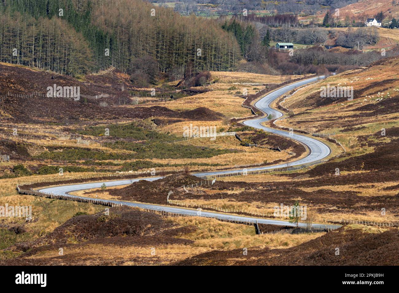 A view of the A832, looking north west, as it goes through Glen Docherty, near Kinlochewe in Wester Ross, Scotland, Stock Photo