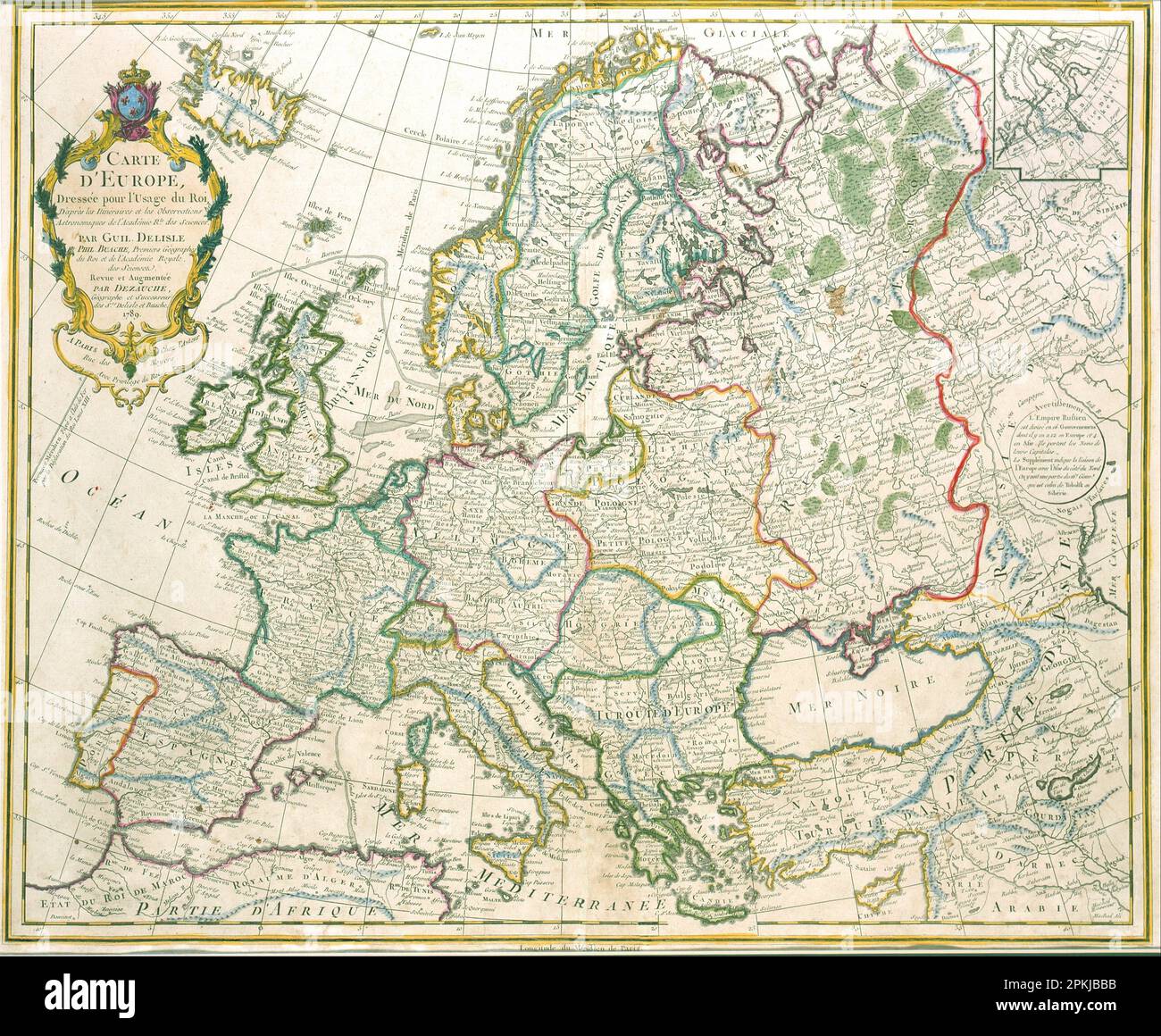 Map of Europe 1789 by Jean-Claude Dezauche Stock Photo