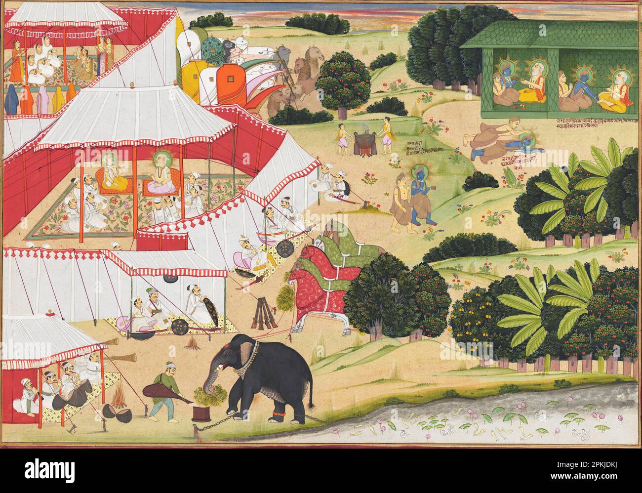 Bharata and Shatrughana paying homage to Sage Bharadwaja at his hermitage  Mid 18th century by Guman Stock Photo