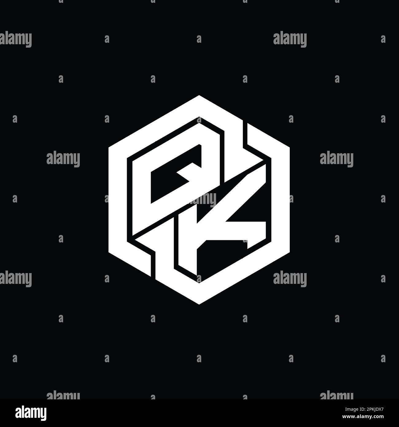 QK Logo monogram gaming with hexagon geometric shape design template Stock Photo
