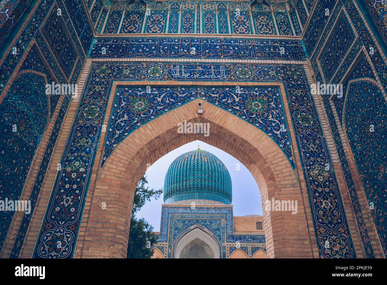 Colorful facade at Amir Temur Mausoleum Gur-e Amir Complex, Samarqand ...