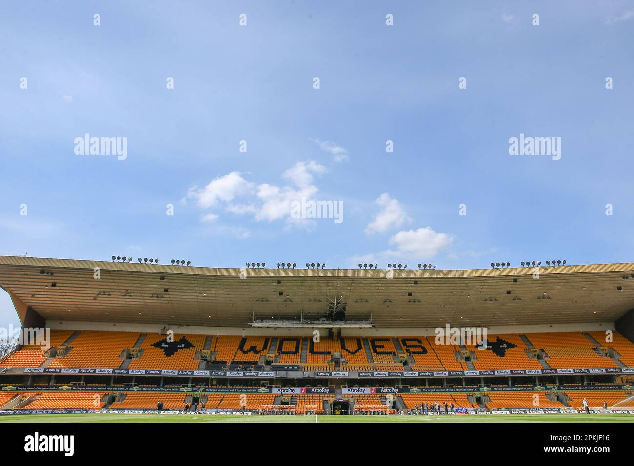 A general view of The Billy Wright Stand at the Molineux, home of Wolverhampton Wanders ahead of the Premier League match Wolverhampton Wanderers vs Chelsea at Molineux, Wolverhampton, United Kingdom, 8th April 2023  (Photo by Gareth Evans/News Images) Stock Photo