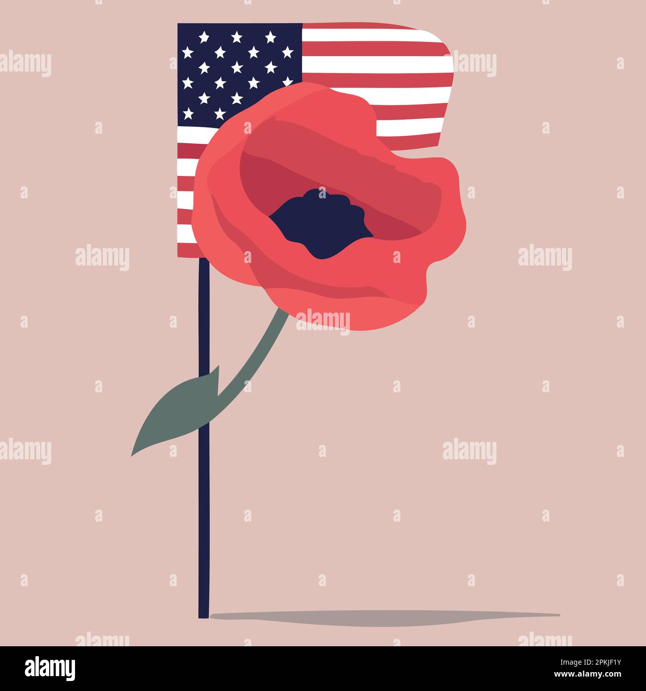 red poppy flower with the flag of the united states minimalist vector illustration Stock Vector