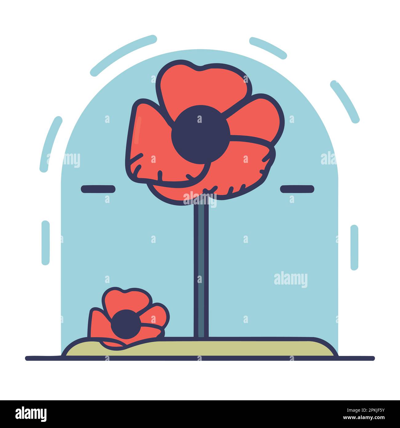red poppy flowers in the cemetery minimalist vector illustration Stock ...