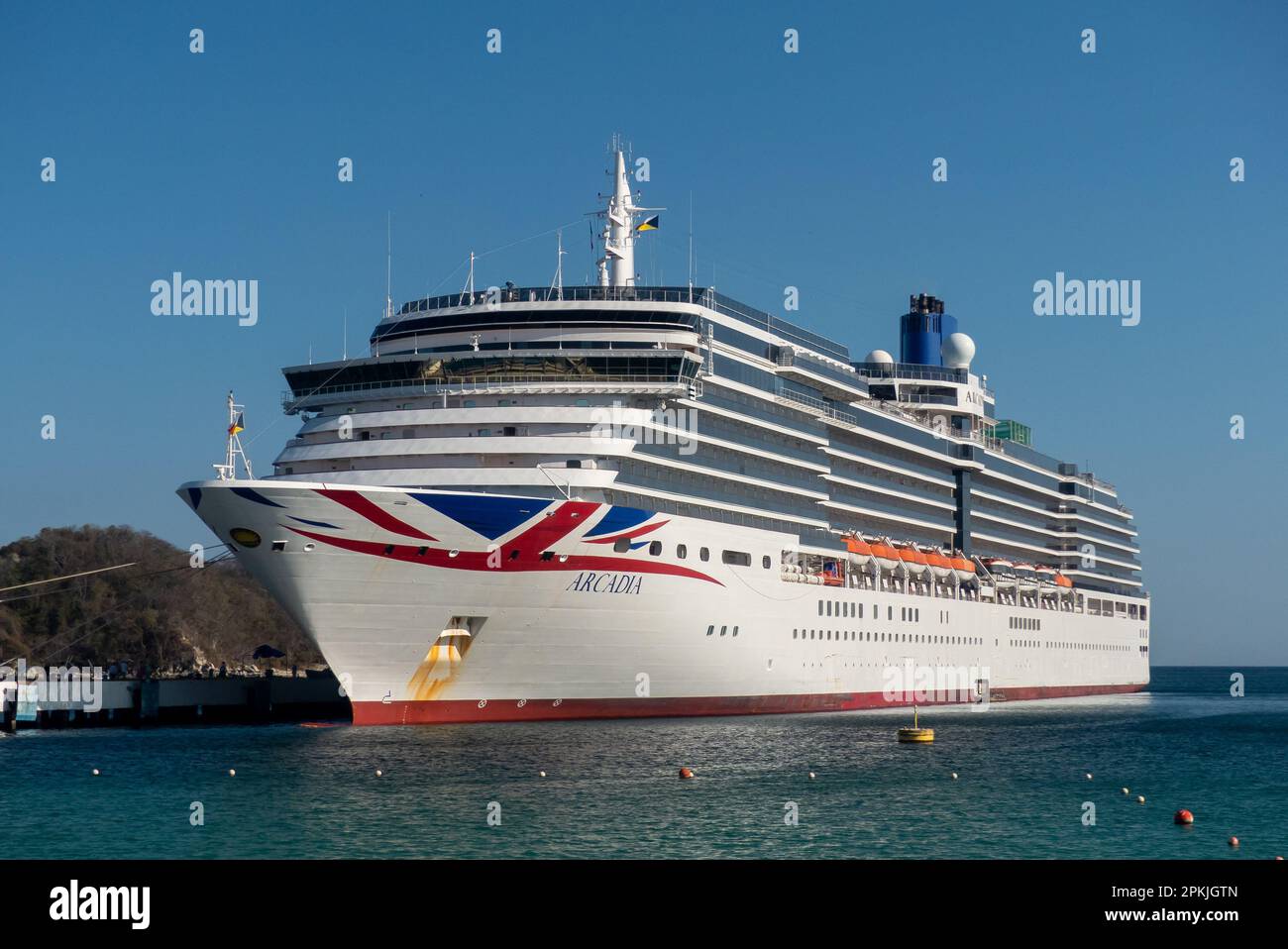 The P O Cruise Ship Arcadia In Huatulco Harbour Mexico Stock Photo the-p-o-cruise-ship-arcadia-in-huatulco-harbour-mexico-stock-photo