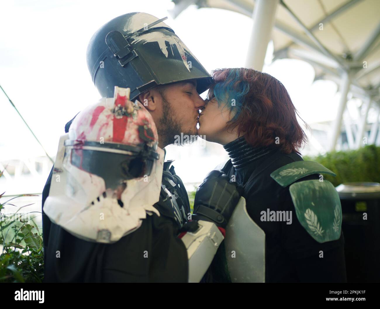 Star Wars fans David Dailey and Tiia Skogberg dressed in costume during the Star Wars