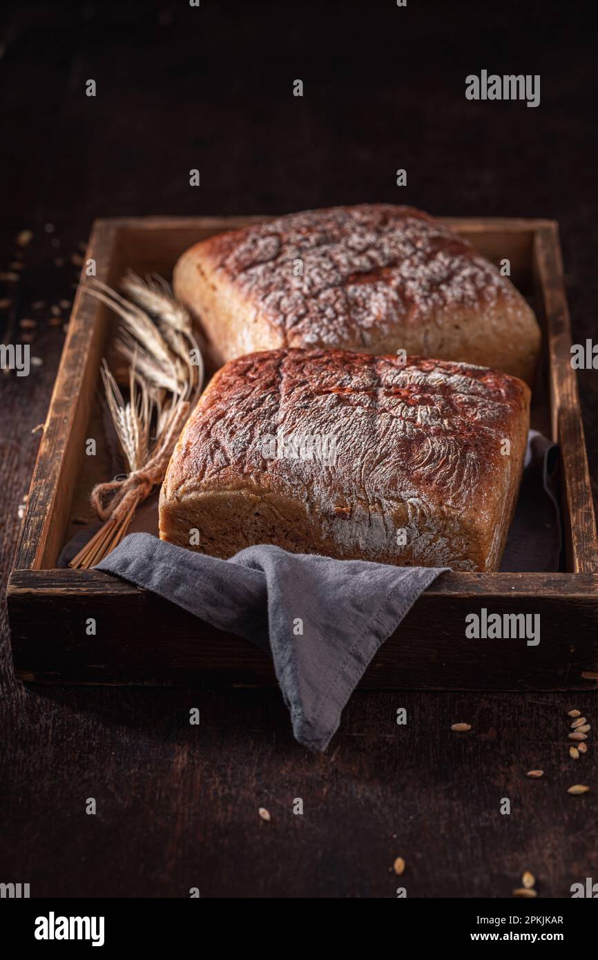 Rustic loaf of breads as source of protein and fibre. Multigrain