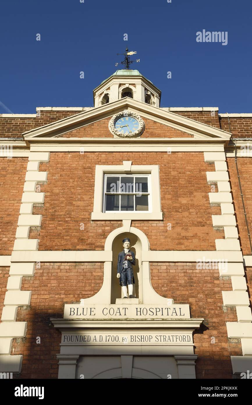 Detail of the exterior of the Bluecoat Hospital building on Northgate Street Chester UK Stock Photo