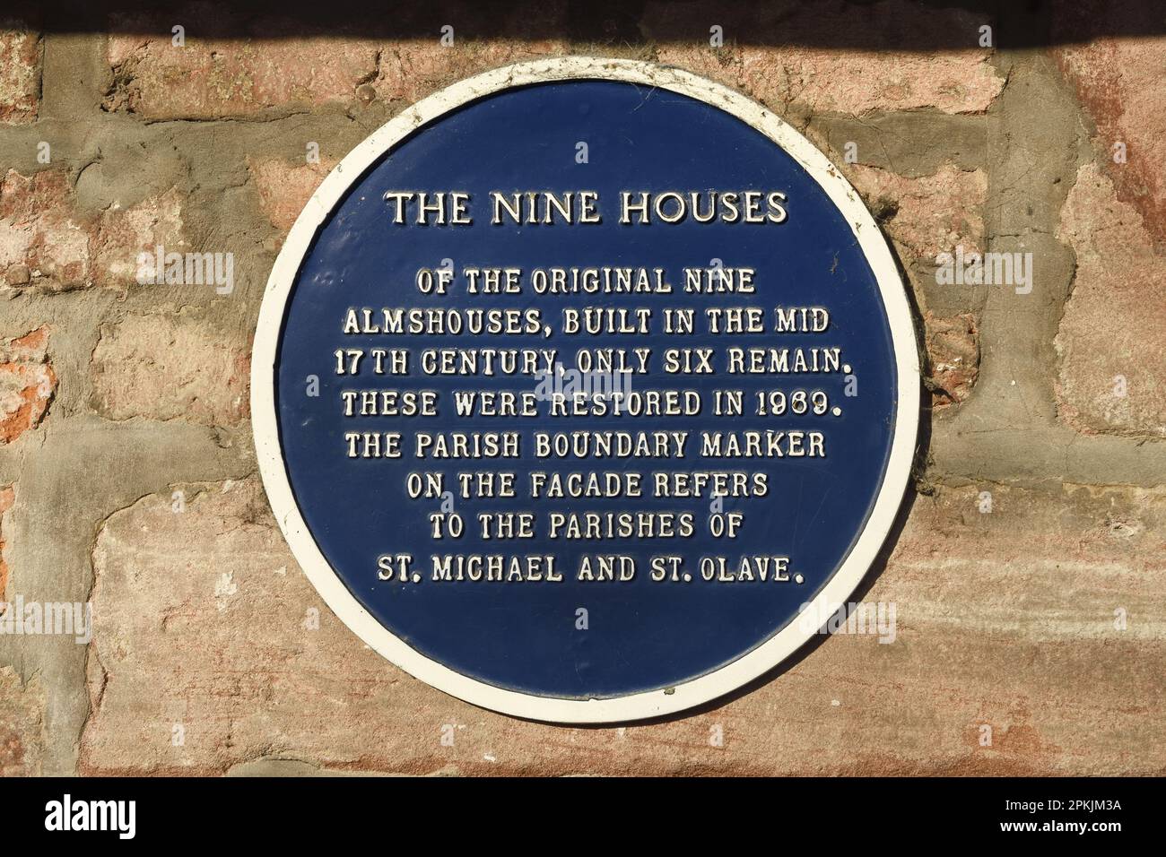 Blue plaque for The Nine Houses on Park Street Chester city centre UK Stock Photo