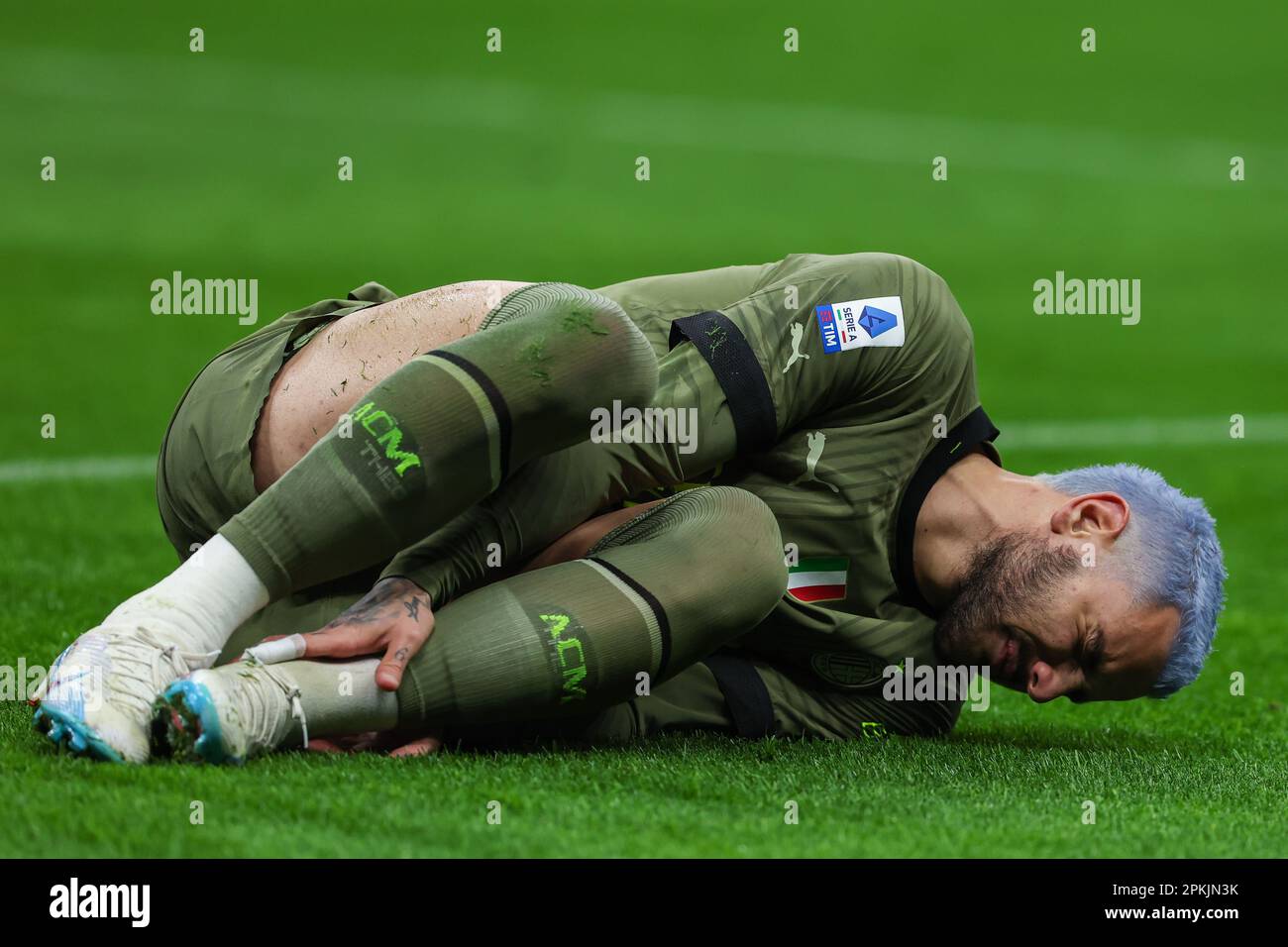 Theo Hernandez of AC Milan injured during Serie A 2022/23 football