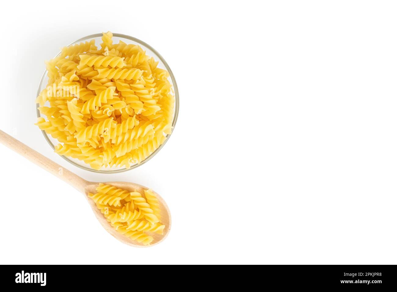 Wooden spoon with pasta isolated on white background, banner, header ...