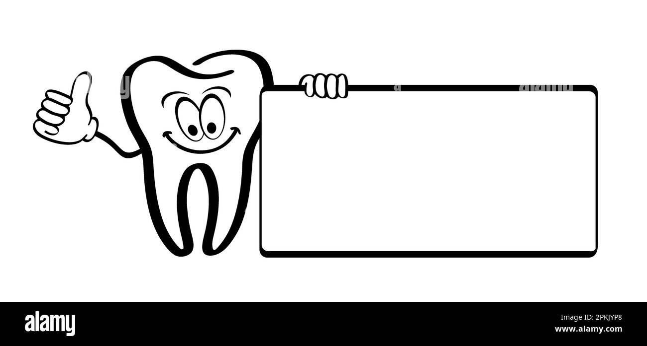 Text board. Cartoon tooth with gums and empty sigboard, Molar logo
