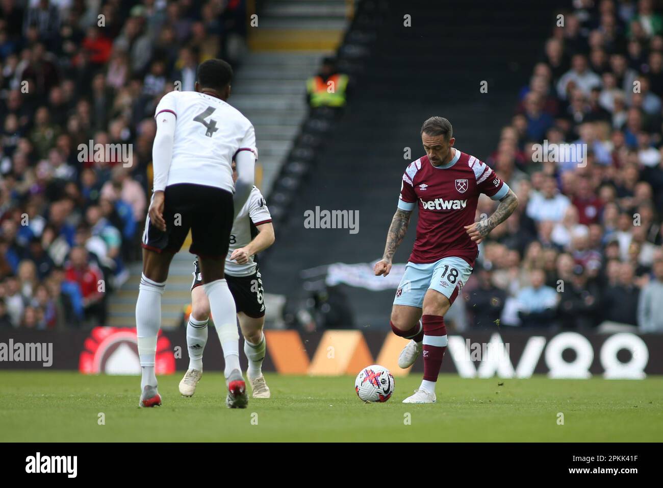 London, UK. 08th Apr, 2023. Danny Ings of West Ham United in possession during the Premier League match between Fulham and West Ham United at Craven Cottage, London, England on 8 April 2023. Photo by Pedro Soares. Editorial use only, license required for commercial use. No use in betting, games or a single club/league/player publications. Credit: UK Sports Pics Ltd/Alamy Live News Stock Photo