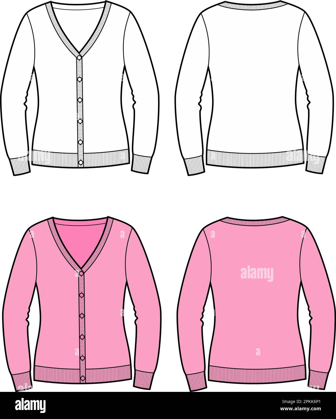Womens cardigan. Front and back. Stock Vector