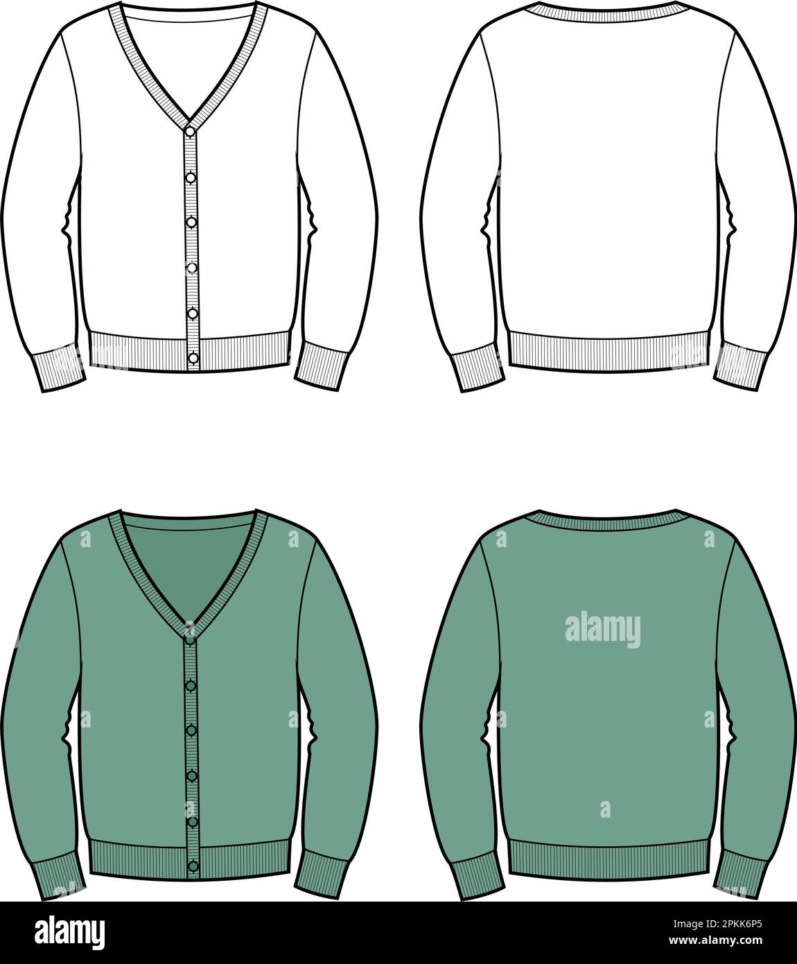 Mens cardigan. Front and back. Stock Vector