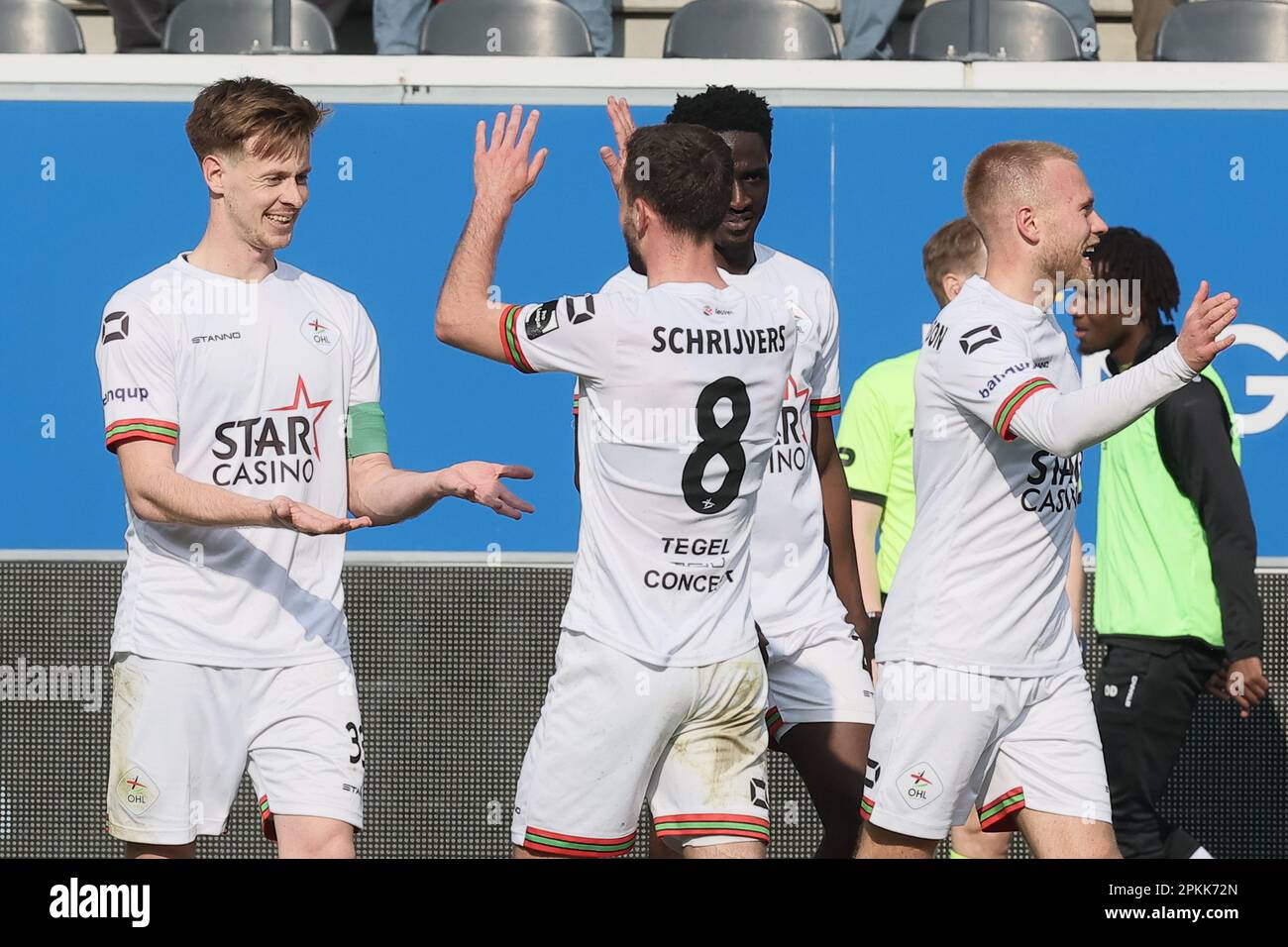 Leuven, Belgium. 08th Apr, 2023. OHL's Mathieu Maertens celebrates