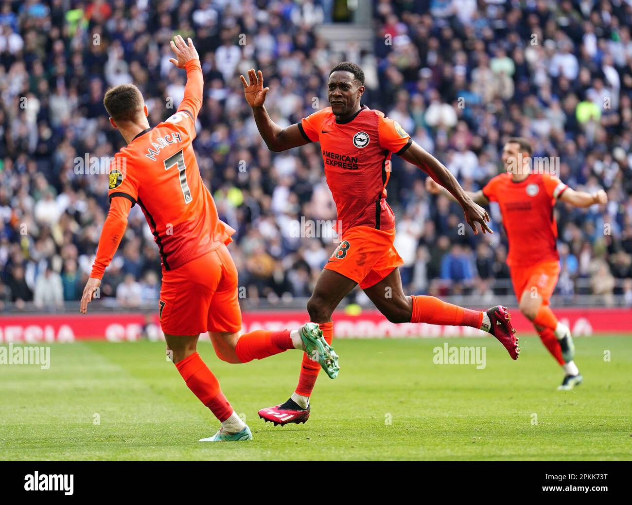 Brighton and Hove Albion's Danny Welbeck celebrates a goal ruled out by