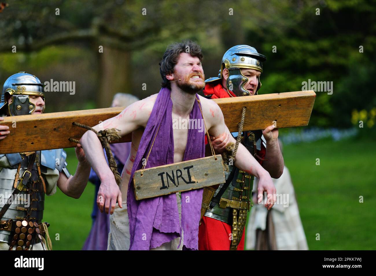 Edinburgh Scotland, UK 08 April 2023. Edinburgh Easter Play, The Life of Jesus Christ takes place in Princes Street Gardens with a cast of around 30 people in period costumes, including Antonine Guards. credit sst/alamy live news Stock Photo