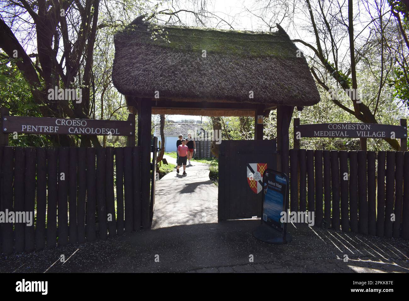 Entrance to Cosmeston Medieval village, Cosmeston, Penarth, Wales Stock Photo