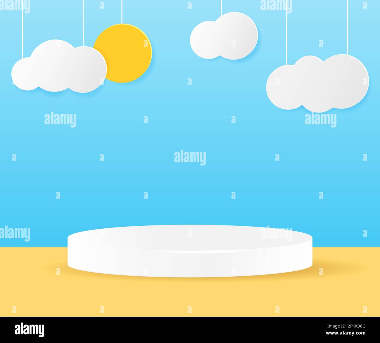 3D paper cut of Summer season . Sun and clouds on blue sky background ...