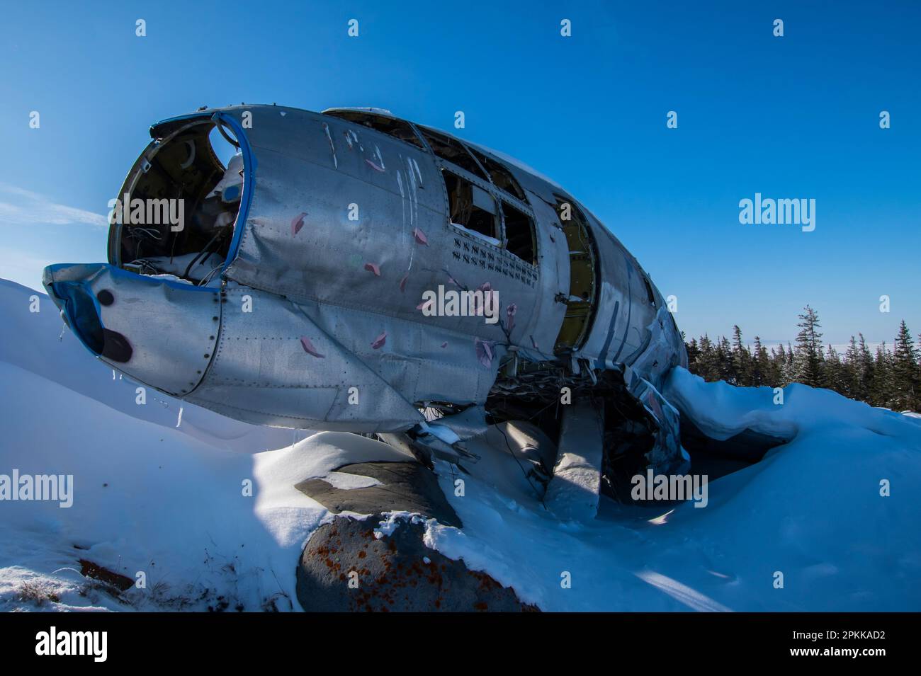 Emergency Transmission mural on Miss Piggy crashed aircraft in Churchill, Manitoba, Canada Stock Photo