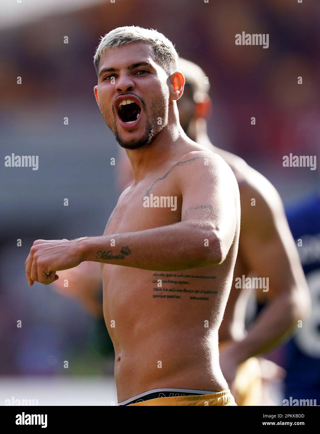 Newcastle United's Bruno Guimaraes celebrates at full time after the