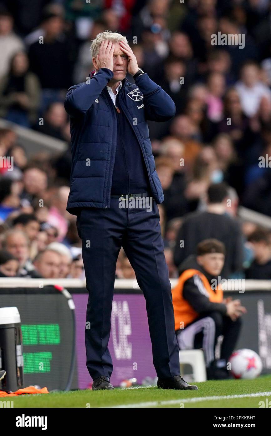 West Ham United Manager David Moyes Reacts During The Premier League Match At Craven Cottage 