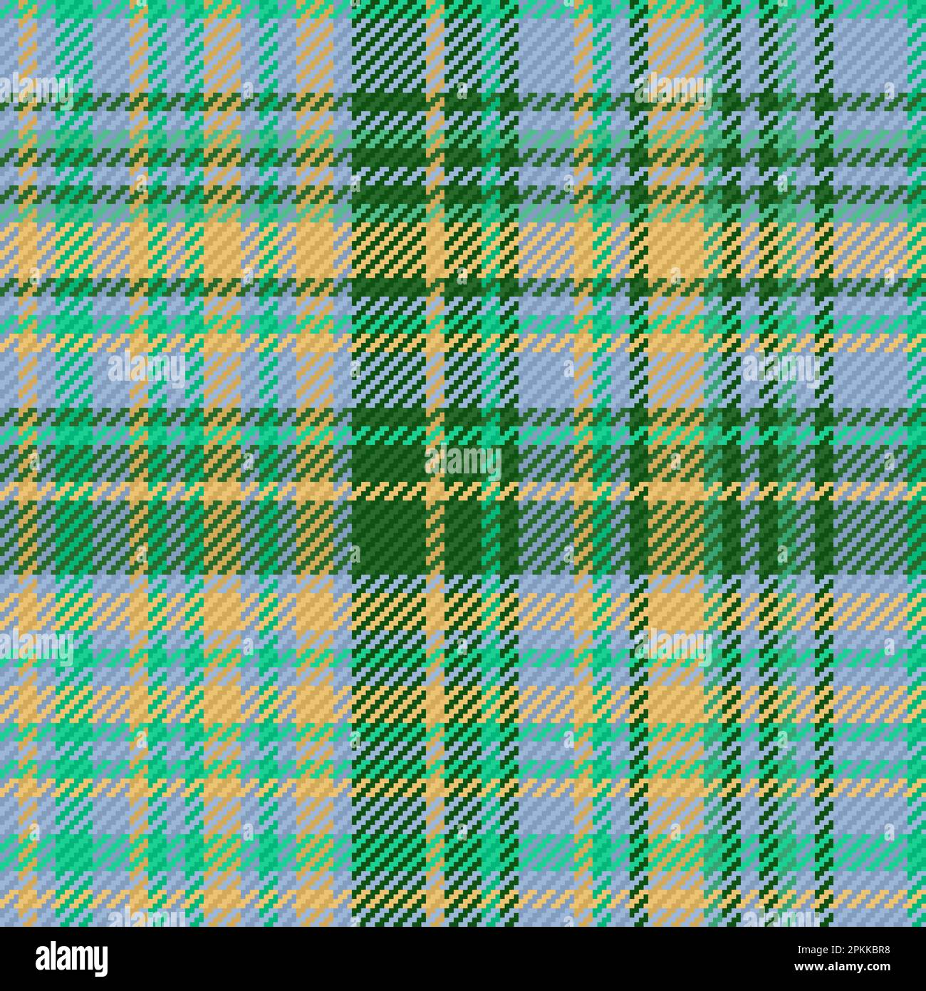 Textile pattern check. Tartan plaid vector. Fabric seamless texture background in amber and turquoise colors. Stock Vector