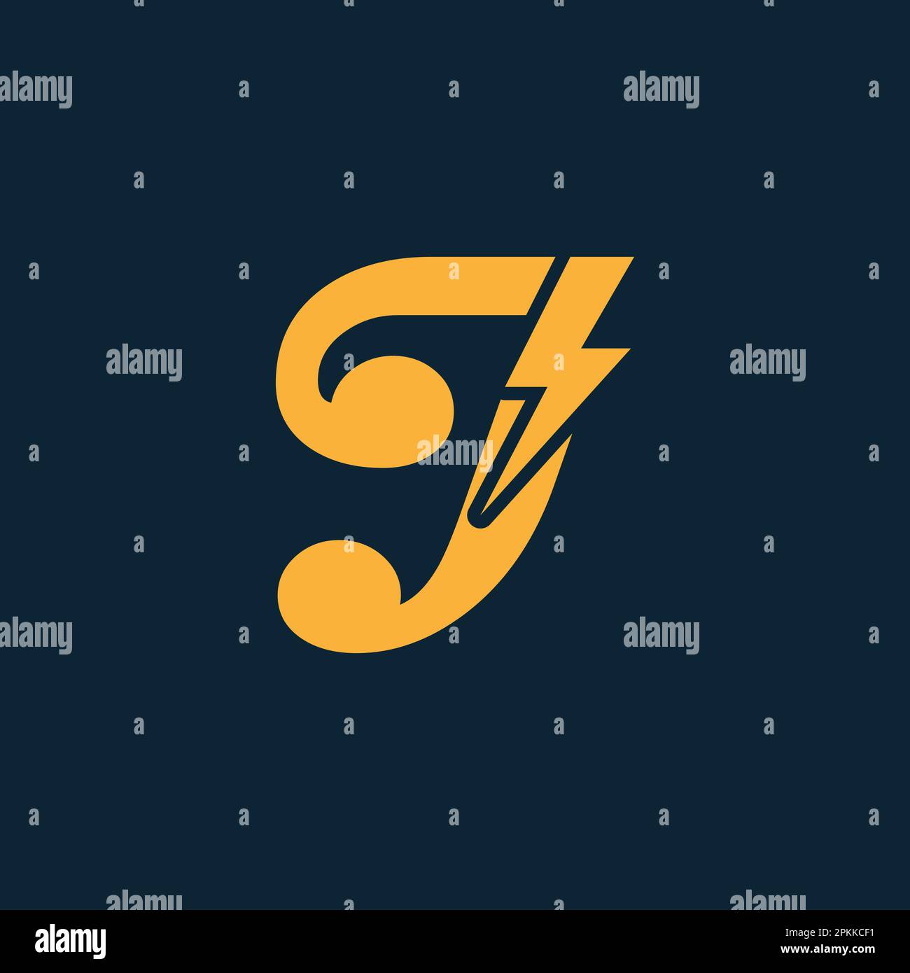 J Letter Logo With Lightning Thunder Bolt Vector Design. Electric Bolt Letter J Logo Vector Illustration. Stock Vector