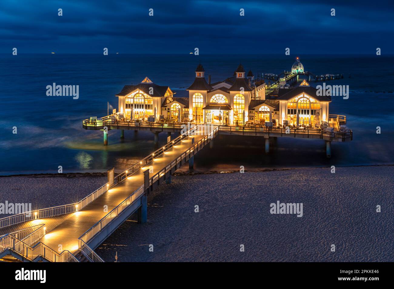 Pier on the beach of Sellin, Ruegen Island, Baltic Sea, Mecklenburg-Western Pomerania, Germany, Europe Stock Photo